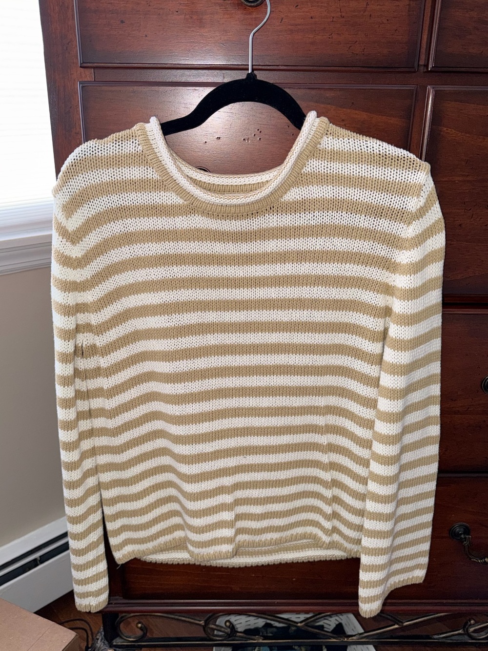 a new day Cream and Tan Striped Crewneck Sweater